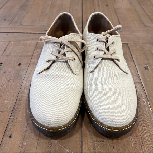 Dr martens delay twill canvas Oxford 3 eye lace up beige men shoes - Picture 2 of 12